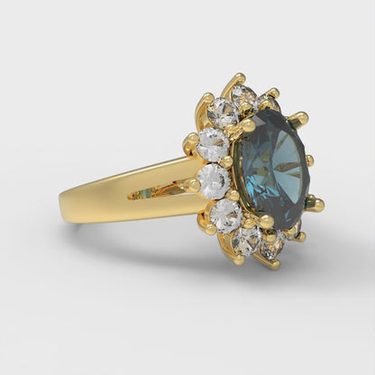 2.72 cttw Natural London Blue Topaz Hidden Halo Engagement Ring - Solid Gold (Oval Cut,9x7mm)