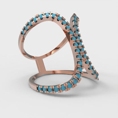 0.5 cttw Simulated Turquoise Statement Engagement Ring - Solid Rose Gold (VVS1, Round Cut,1.3mm)