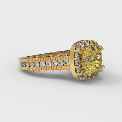 2.37 cttw Natural Citrine Hidden Halo Engagement Ring - Solid Gold (Round Cut,7.5mm)