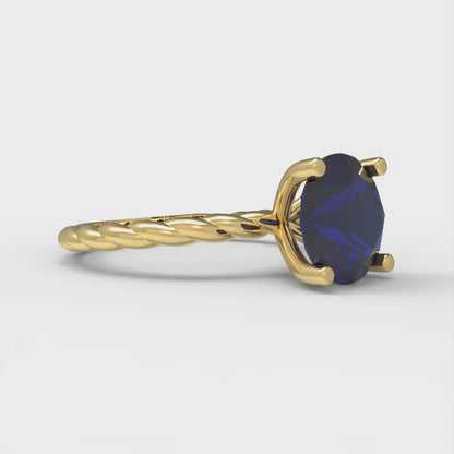 2 cttw Simulated Blue Sapphire Solitaire  Engagement Ring - Solid Gold (Round Cut,8.0mm)