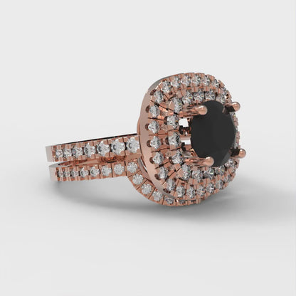 1.7825 cttw Round Cut Natural Onyx Bridal Set - Solid Rose Gold Engagement Ring & Wedding Band