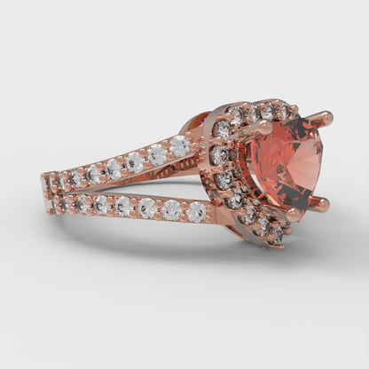 1.49 cttw Zirconia Simulated Red Diamond Hidden Halo Engagement Ring - Solid Gold (VVS1, Heart Cut,6.5mm)