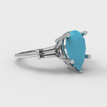 2.5 cttw Simulated Turquoise Three-Stone Engagement Ring - Solid Gold (Pear Cut,10x7mm)