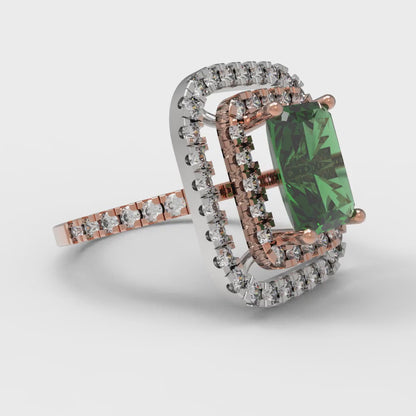 2.62 cttw Simulated Emerald Hidden Halo Engagement Ring - Solid Rose/White Gold (VVS1, Emerald Cut,8X6.0mm)