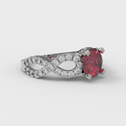 1.42 cttw Natural Garnet Solitaire with Zirconia Simulated Diamond Accents Engagement Ring - Solid White Gold (VVS1, Round Cut,6.5mm)