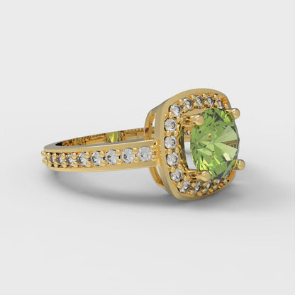1.335 cttw Natural Peridot Hidden Halo Engagement Ring - Solid Gold (Round Cut,6.5mm)