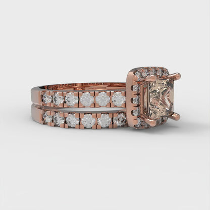 1.56 cttw Princess Cut Yellow Moissanite Bridal Set - Solid Rose Gold Engagement Ring & Wedding Band