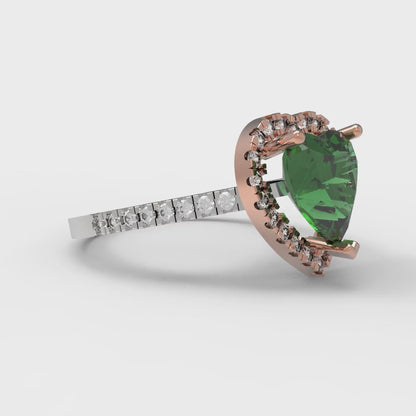 2.285 cttw Simulated Emerald Hidden Halo Engagement Ring - Solid White/Rose Gold (VVS1, Heart Cut,8mm)