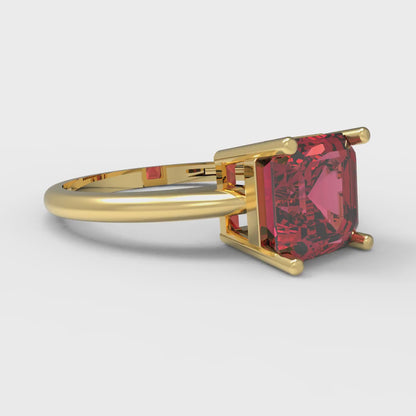 2 cttw Simulated Pink Tourmaline Solitaire  Engagement Ring - Solid Gold (Asscher Cut,7.0mm)