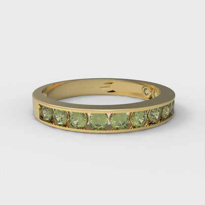 0.39 cttw Natural Peridot Round Cut Yellow Gold Eternity Wedding Band