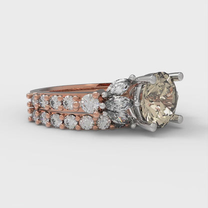 2.94 cttw Round Cut Natural Morganite Bridal Set - Solid Rose/White Gold Engagement Ring & Wedding Band