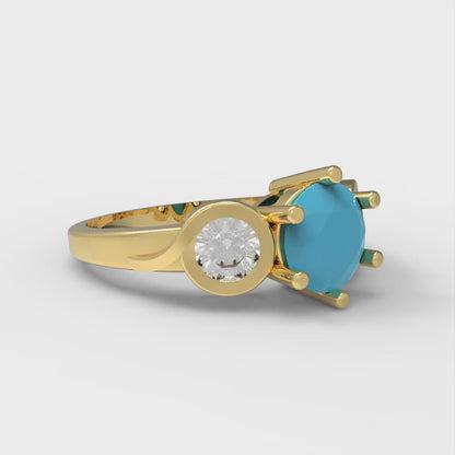 1.72 cttw Simulated Turquoise Three-Stone Engagement Ring - Solid Gold (Round Cut,6.5mm)