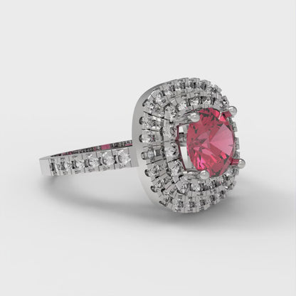 1.615 cttw Simulated Ruby Solitaire with Zirconia Simulated Diamond Accents Engagement Ring - Solid White Gold (VVS1, Round Cut,6.5mm)