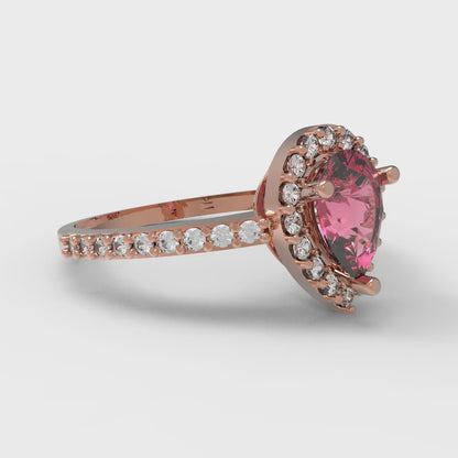 0.755 cttw Simulated Ruby Hidden Halo Engagement Ring - Solid Gold (Pear Cut,7x5mm )