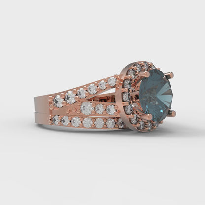 2.32 cttw Round Cut Natural London Blue Topaz Bridal Set - Solid Rose Gold Engagement Ring & Wedding Band