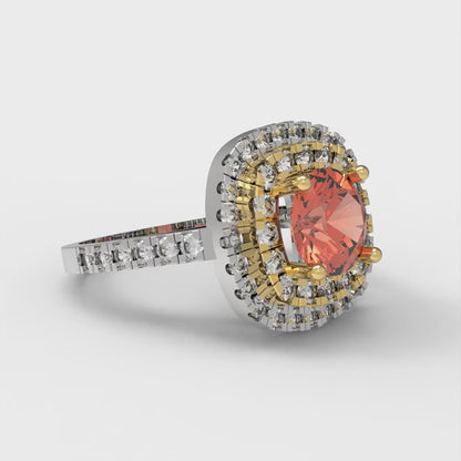 1.615 cttw Zirconia Simulated Red Diamond Hidden Halo Engagement Ring - Solid Gold (VVS1, Round Cut,6.5mm)