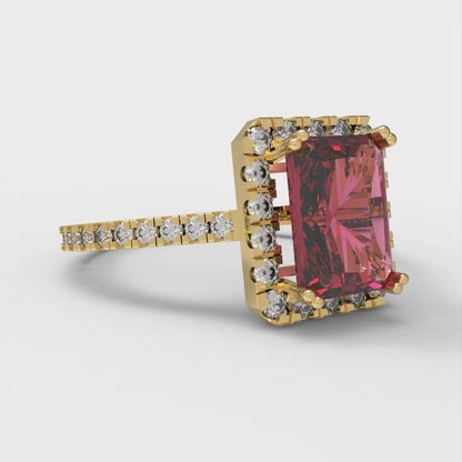 1.86 cttw Natural Garnet Solitaire with Zirconia Simulated Diamond Accents Engagement Ring - Solid Gold (Emerald Cut,7.5x5.5mm)