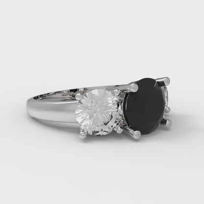 2.5 cttw Natural Onyx Three-Stone Engagement Ring - Solid Gold (Round Cut,7.5mm)