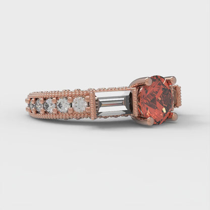 2.33 cttw Zirconia Simulated Red Diamond Three-Stone Engagement Ring - Solid Rose Gold (VVS1, Round Cut,6.5mm)