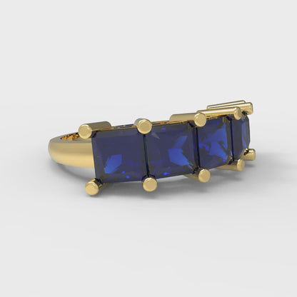 2.5 cttw Simulated Blue Sapphire Princess Cut Yellow Gold Eternity Wedding Band