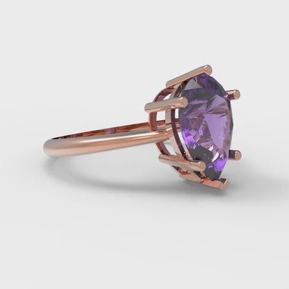 2 cttw Natural Amethyst Solitaire  Engagement Ring - Solid Gold (Pear Cut,10x7mm)