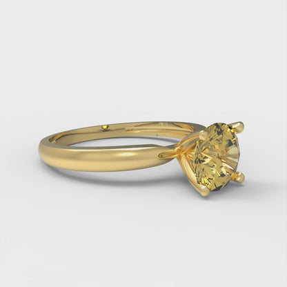 1 cttw Natural Citrine Solitaire  Engagement Ring - Solid Gold (Round Cut,6.5mm)