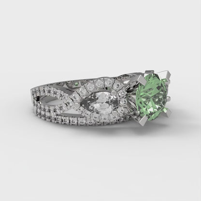 1.925 cttw Round Cut Simulated Green Diamond Bridal Set - Solid White Gold Engagement Ring & Wedding Band