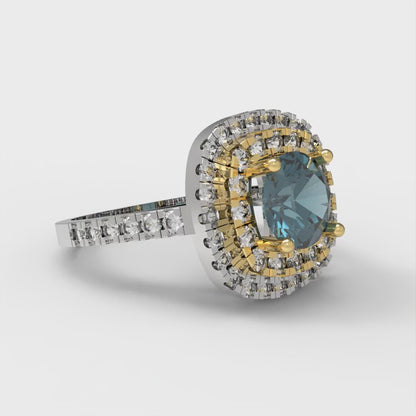 1.615 cttw Natural London Blue Topaz Hidden Halo Engagement Ring - Solid Gold (Round Cut,6.5mm)