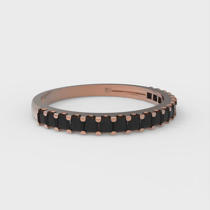 0.285 cttw Natural Onyx Princess Cut Rose Gold Eternity Wedding Band