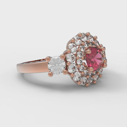 1.4 cttw Natural Garnet Hidden Halo Engagement Ring - Solid Gold (Round Cut,5.0mm)