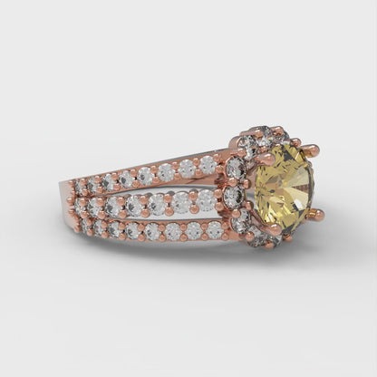 1.83 cttw Zirconia Simulated Yellow Diamond Hidden Halo Engagement Ring - Solid Gold (VVS1, Round Cut,6.5mm)