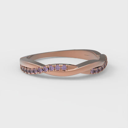 0.16 cttw Natural Amethyst Round Cut Rose Gold Eternity Wedding Band