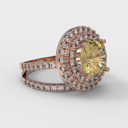 2.73 cttw Round Cut Simulated Yellow Diamond Bridal Set - Solid Rose Gold Engagement Ring & Wedding Band