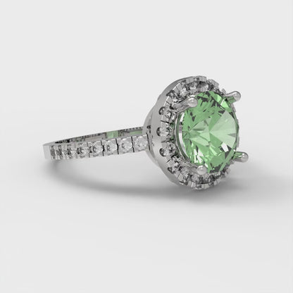 1.8 cttw Zirconia Simulated Green Diamond Hidden Halo Engagement Ring - Solid Gold (VVS1, Round Cut,7.5mm)