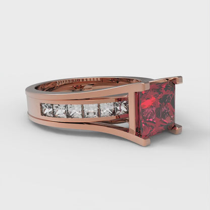 2.28 cttw Princess Cut Simulated Ruby Bridal Set - Solid Rose Gold Engagement Ring & Wedding Band