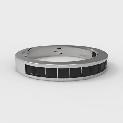 0.78 cttw Natural Onyx Princess Cut White Gold Eternity Wedding Band