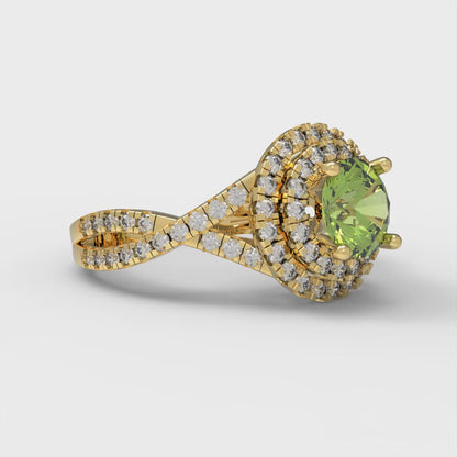 1.3125 cttw Natural Peridot Hidden Halo Engagement Ring - Solid Gold (Round Cut,6mm)