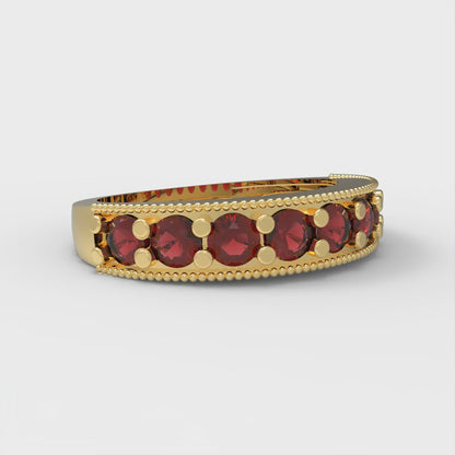 0.81 cttw Natural Garnet Round Cut Yellow Gold Eternity Wedding Band