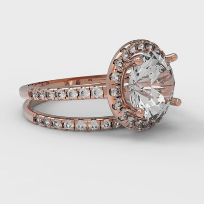 2.52 cttw Round Cut White Sapphire Bridal Set - Solid Rose Gold Engagement Ring & Wedding Band