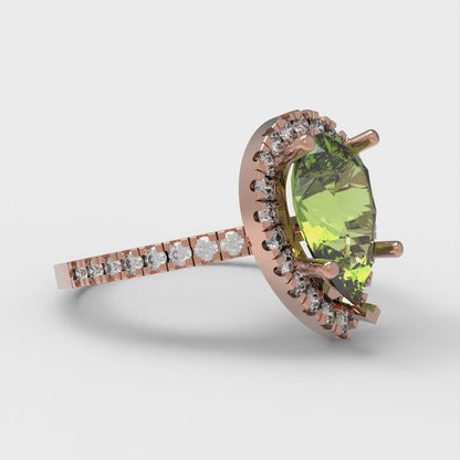 2.38 cttw Natural Peridot Hidden Halo Engagement Ring - Solid Gold (Pear Cut,10x7mm )