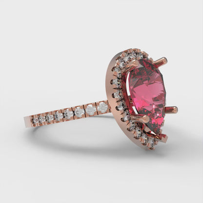 2.38 cttw Simulated Pink Tourmaline Hidden Halo Engagement Ring - Solid Gold (Pear Cut,10x7mm )