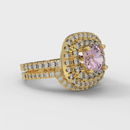 1.7825 cttw Round Cut Simulated Pink Diamond Bridal Set - Solid Yellow Gold Engagement Ring & Wedding Band