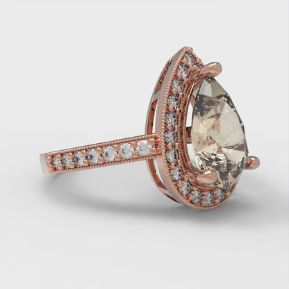 2.36 cttw Natural Morganite Hidden Halo Engagement Ring - Solid Gold (Pear Cut,10x7mm)