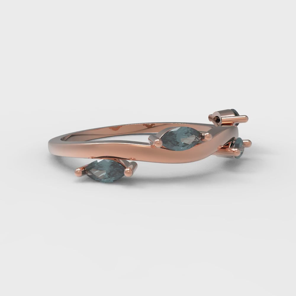 0.4 cttw Natural London Blue Topaz Marquise Cut Rose Gold Eternity Wedding Band