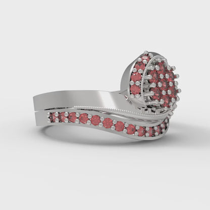 0.4 cttw Round Cut Simulated Ruby Bridal Set - Solid White Gold Engagement Ring & Wedding Band