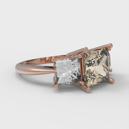 2.5 cttw Natural Morganite Three-Stone Engagement Ring - Solid Gold (Princess Cut,6.5 mm)
