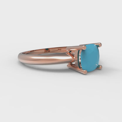 1 cttw Simulated Turquoise Solitaire  Engagement Ring - Solid Rose Gold (VVS1, Cushion Cut,6mm)
