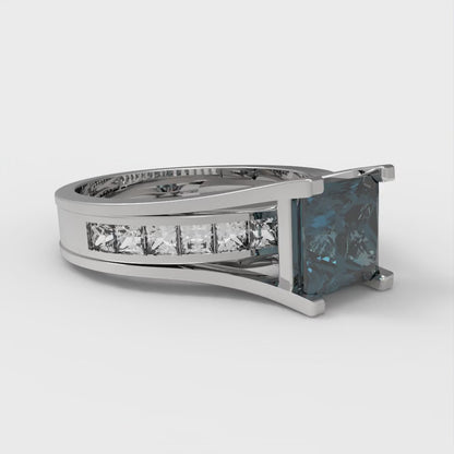 2.28 cttw Princess Cut Natural London Blue Topaz Bridal Set - Solid White Gold Engagement Ring & Wedding Band