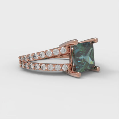 2.48 cttw Blue Moissanite Solitaire with Zirconia Simulated Diamond Accents Engagement Ring - Solid Gold (Princess Cut,7.0mm)