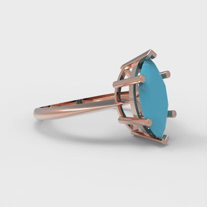 1.5 cttw Simulated Turquoise Solitaire  Engagement Ring - Solid Rose Gold (VVS1, Marquise Cut ,11x5.5mm)